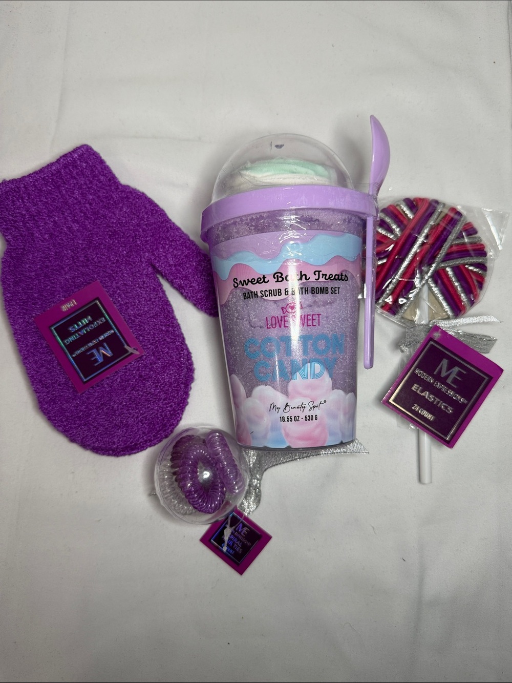 Cotton Candy Bath Scrub & Bath Bomb Set - Purple